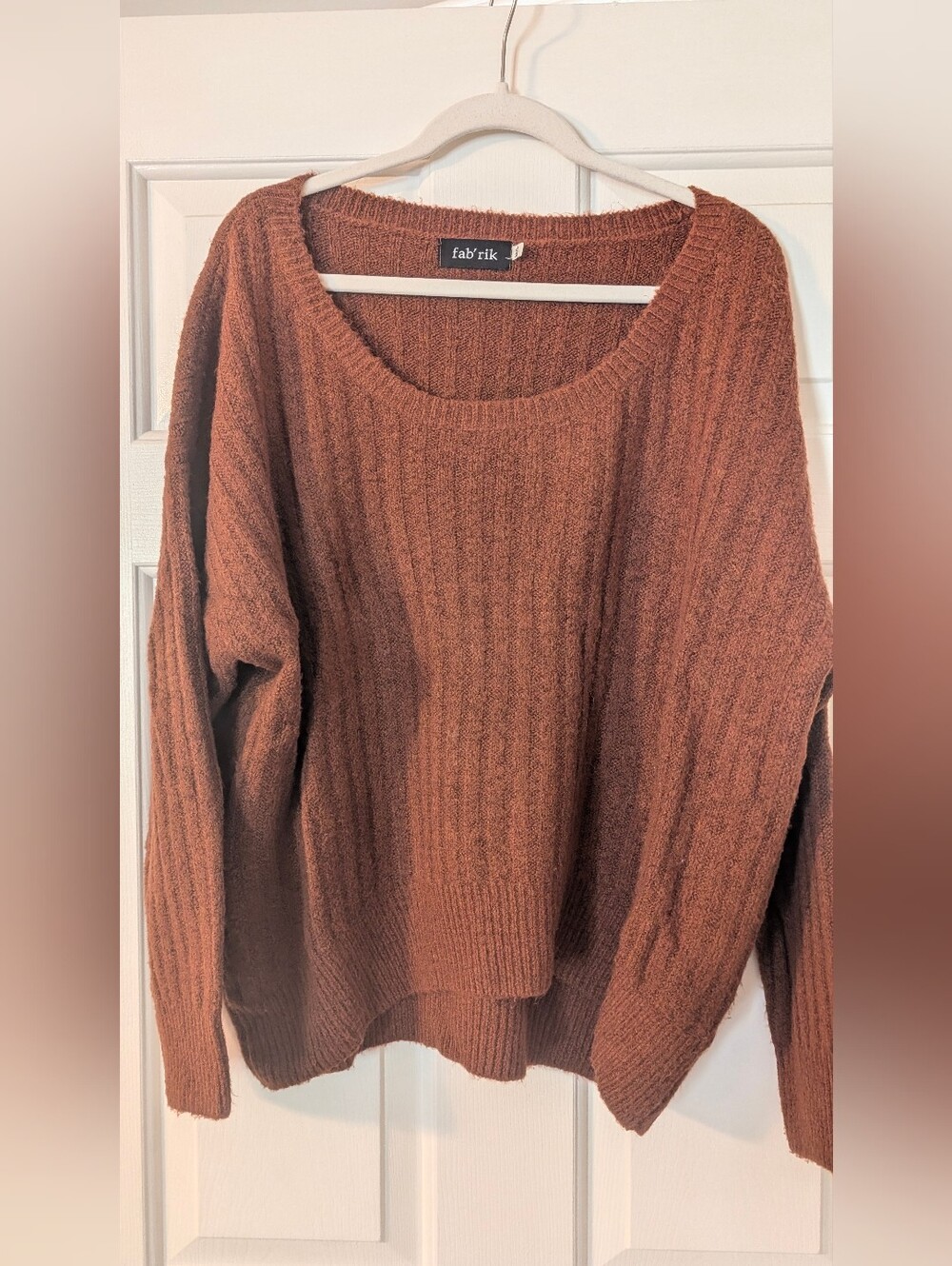 fab'rik Oversized Ribbed Crew Neck Sweater in Rust